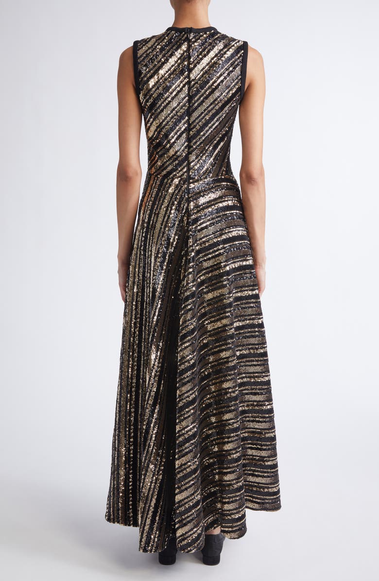 Giambattista Valli Sequin Stripe Asymmetric Midi Dress, Alternate, color, Black/ Gold