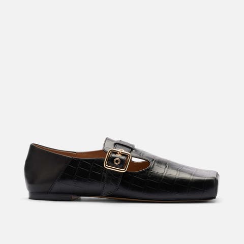 Sutton Croc Embossed Leather Mary Jane Flat