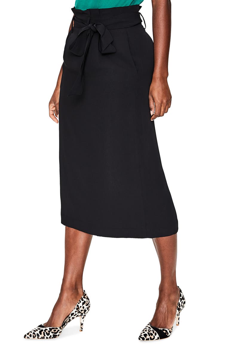 Melina Paperbag Waist Midi Skirt, Alternate, color, BLACK
