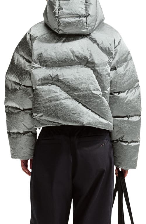 Nike Swoosh Series Water Resistant Therma-fit Oversize Down Puffer Jacket In Gray