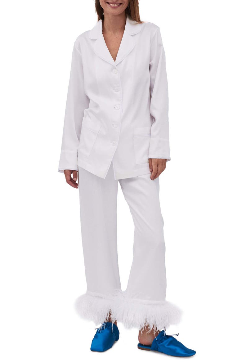 Party Pajamas with Detachable Ostrich Feather Trim, Main, color, WHITE
