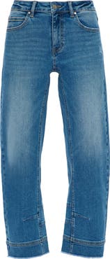 Bayeas Frayed Mid Rise Ankle Barrel Leg Jeans
