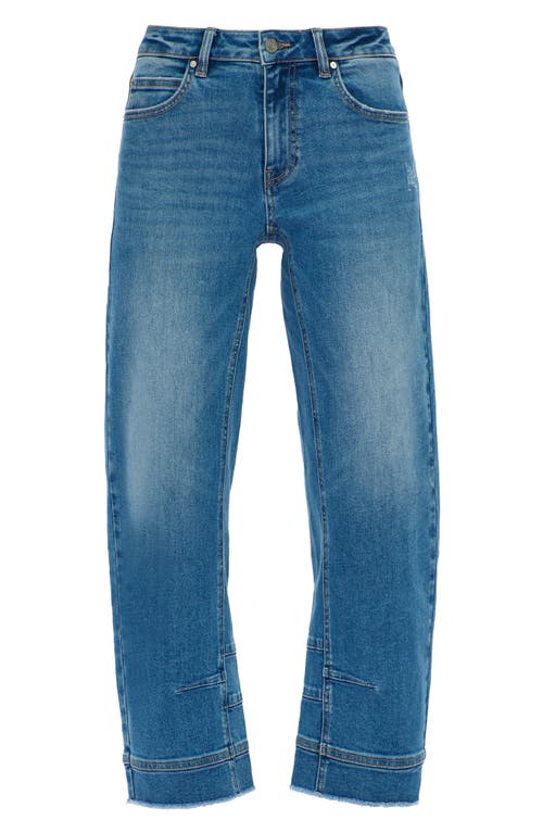 Bayeas Frayed Mid Rise Ankle Barrel Leg Jeans In Blue