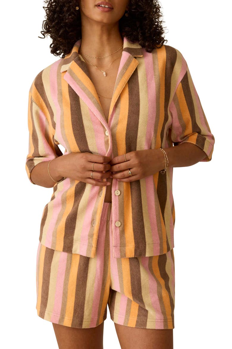 Cabana Stripe Towel Terry Camp Shirt, Main, color, SUN KISSED STRIPE