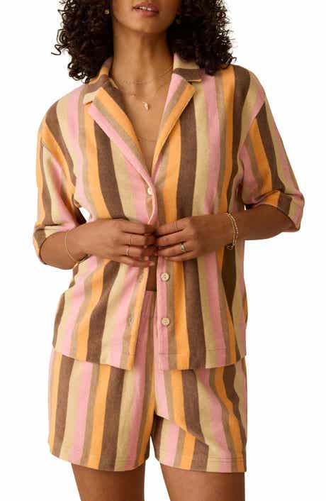 Faherty Cabana Stripe Towel Terry Camp Shirt