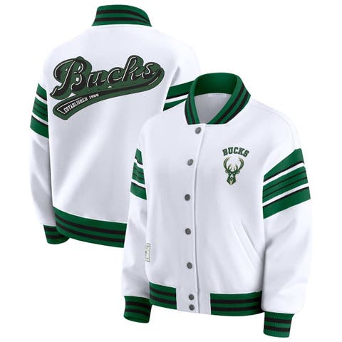 Women's WEAR by Erin Andrews  White Milwaukee Bucks Full-Snap Fleece Sweatshirt Jacket