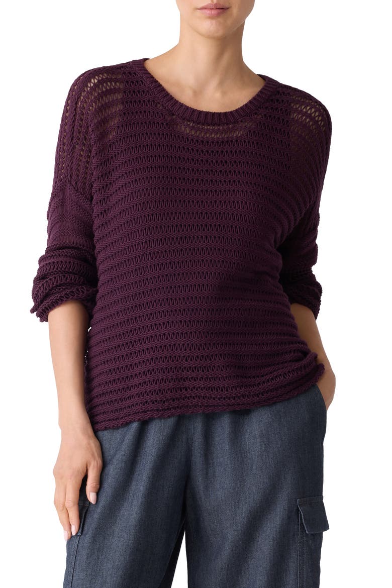 Crewneck Oversize Organic Cotton Sweater, Main, color, BLACKBERRY