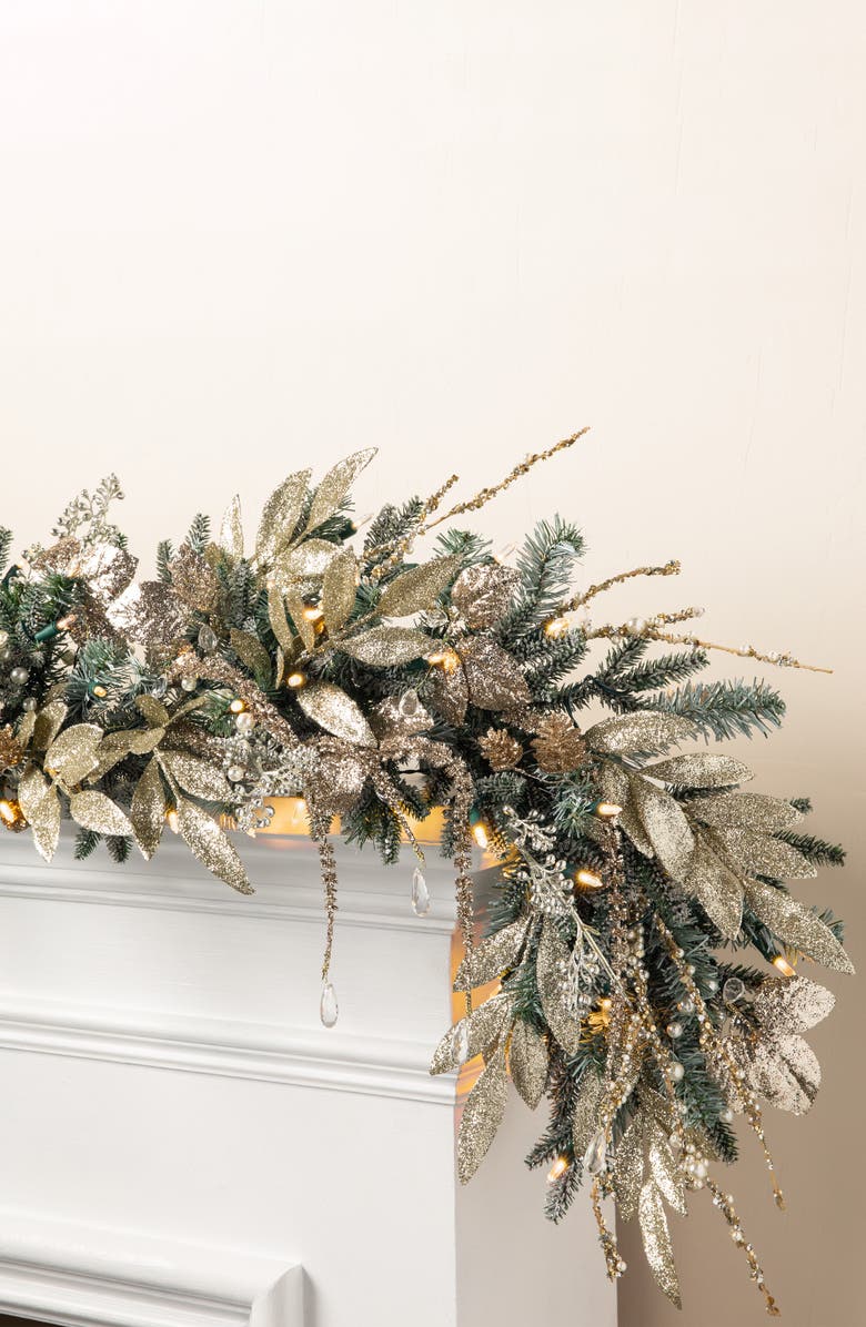 Balsam Hill Champagne and Crystal Garland, Alternate, color, Green