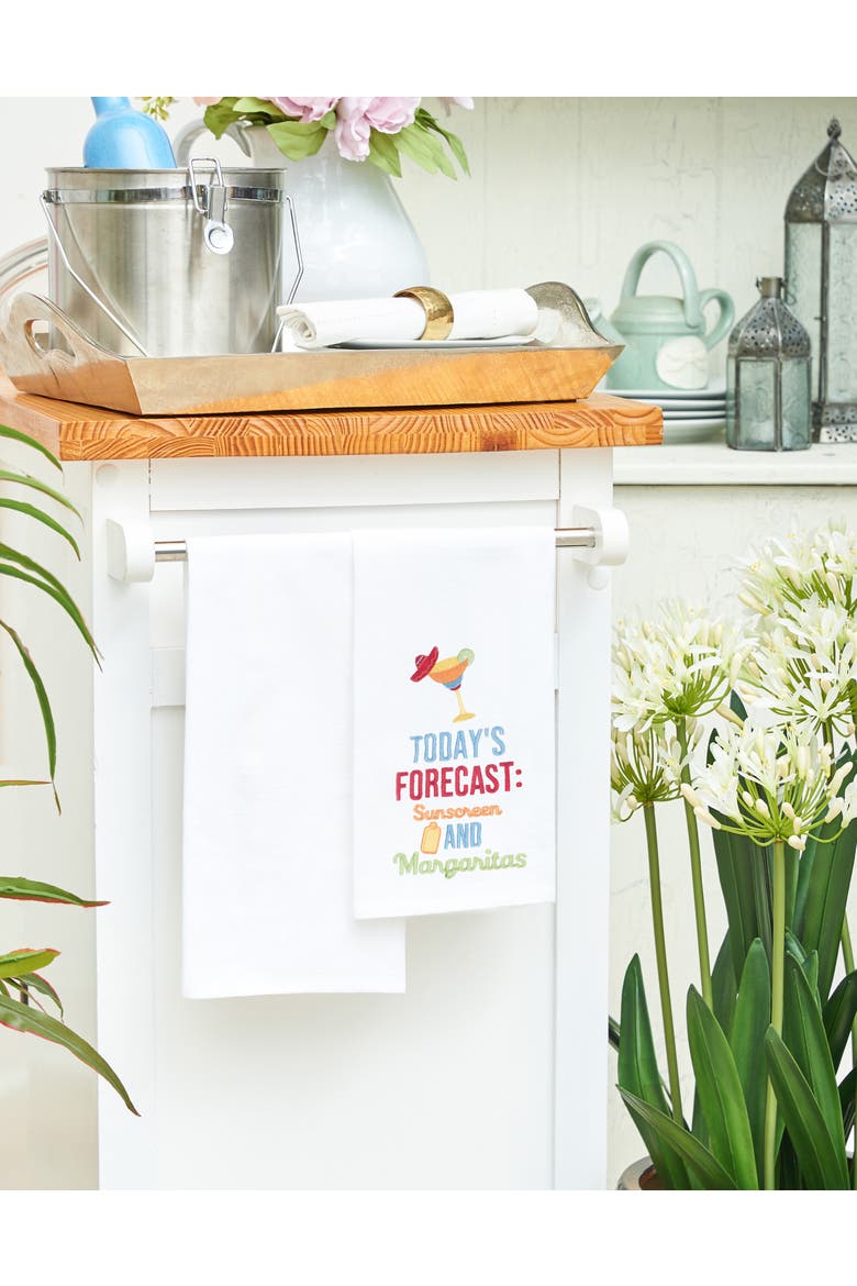 Todays Forecast Embroidered Cotton Flour Sack Kitchen Towel, Alternate, color, White
