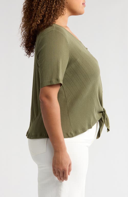 Sanctuary Tie Front Cotton Pointelle Top In Green