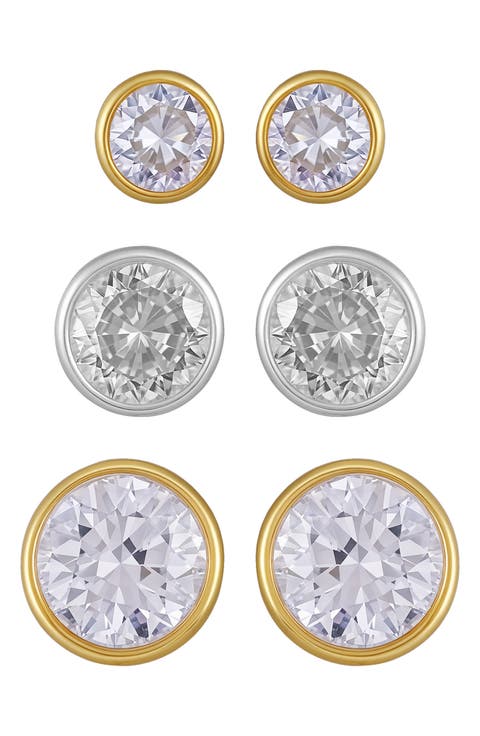 Set of 3 Cubic Zirconia Stud Earrings