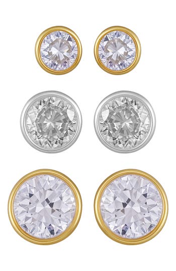 Vince Camuto Set Of 3 Cubic Zirconia Stud Earrings In Gold
