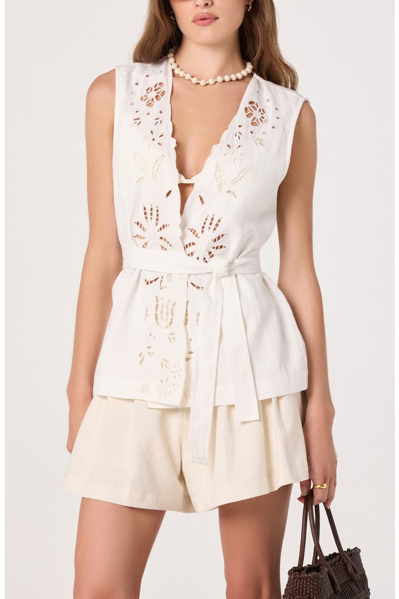 Greta Embroidered Cotton & Linen Vest, Alternate, color, WHITE