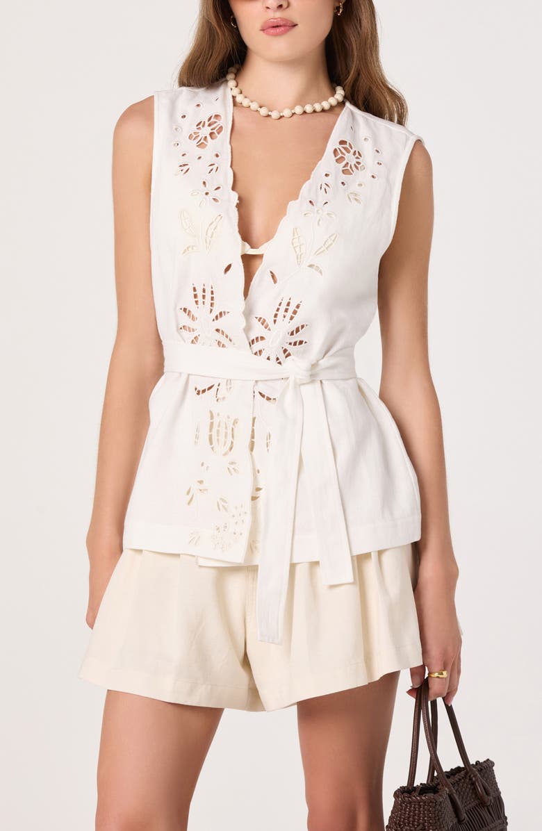 ASTR the Label Greta Embroidered Cotton & Linen Vest, Alternate, color, White
