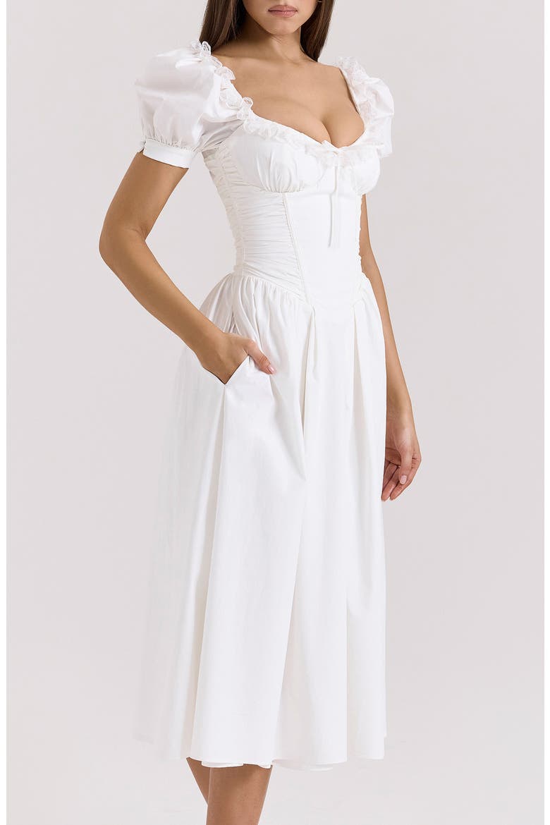 Lulabell Puff Sleeve Midi Dress, Alternate, color, CLOUD DANCER