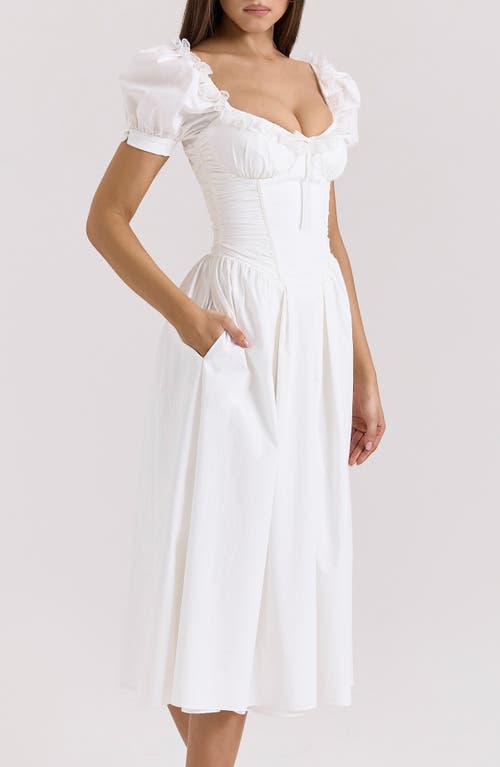 House Of Cb Lulabell Puff Sleeve Midi Dress In Cloud Dancer