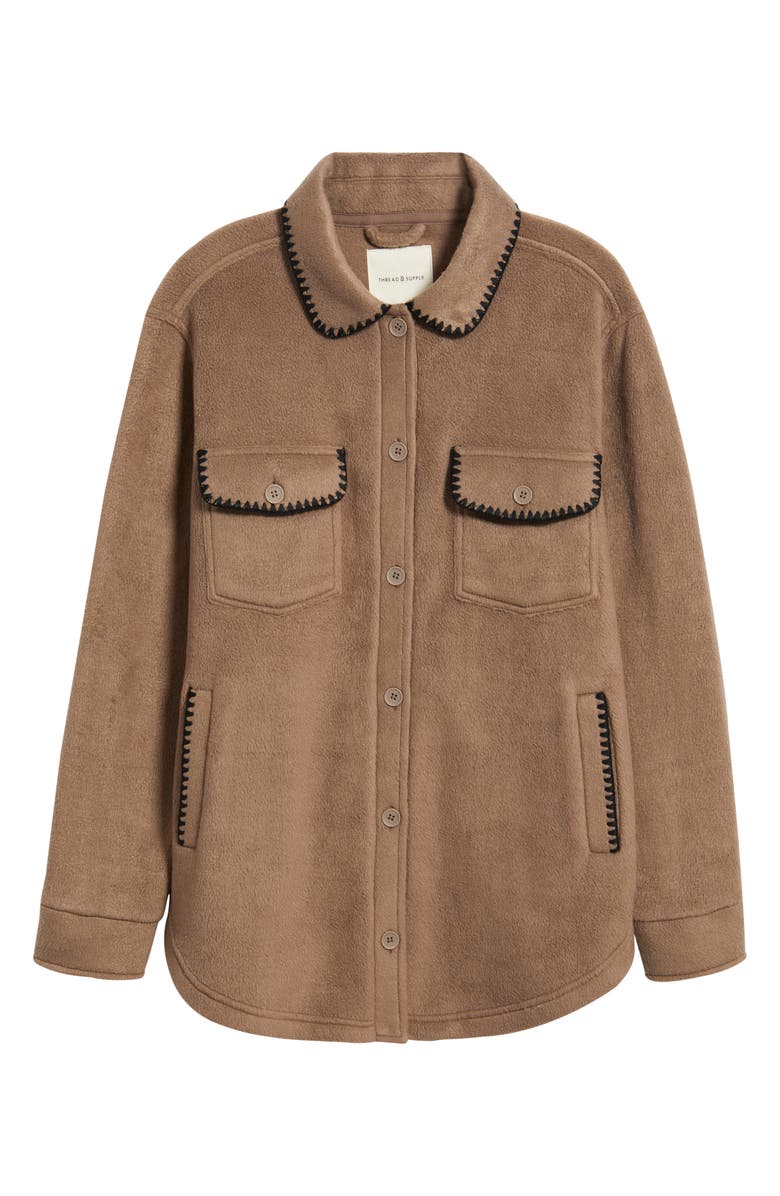 Thread & Supply Whipstitch Detail Polar Fleece Shirt Jacket, Alternate, color, Mocha Black Combo