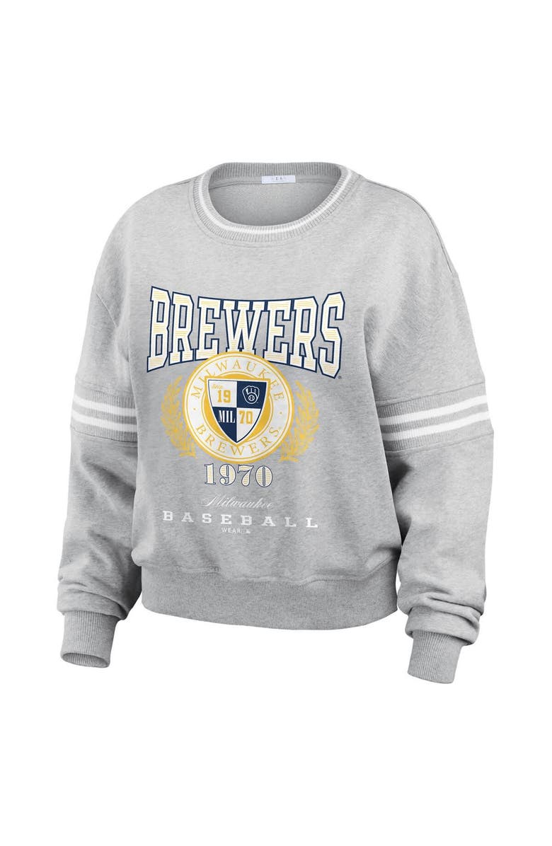 WEAR by Erin Andrews Women's WEAR by Erin Andrews Heather Gray Milwaukee Brewers Domestic Crest Pullover Sweatshirt, Alternate, color, 