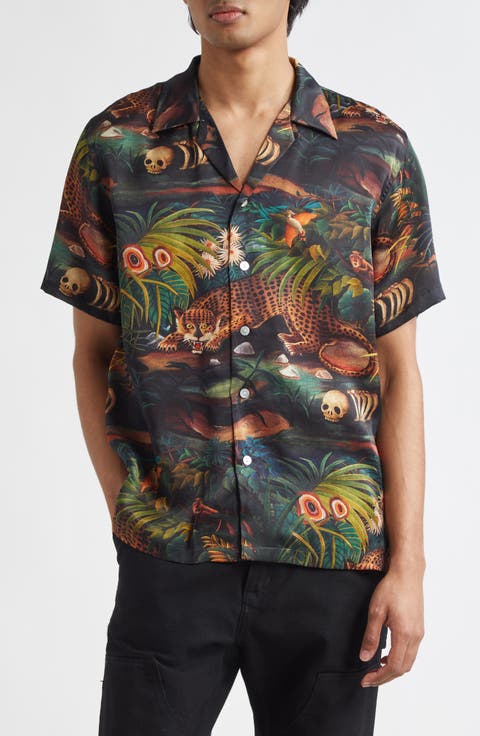 Jungle Print Silk Satin Camp Shirt