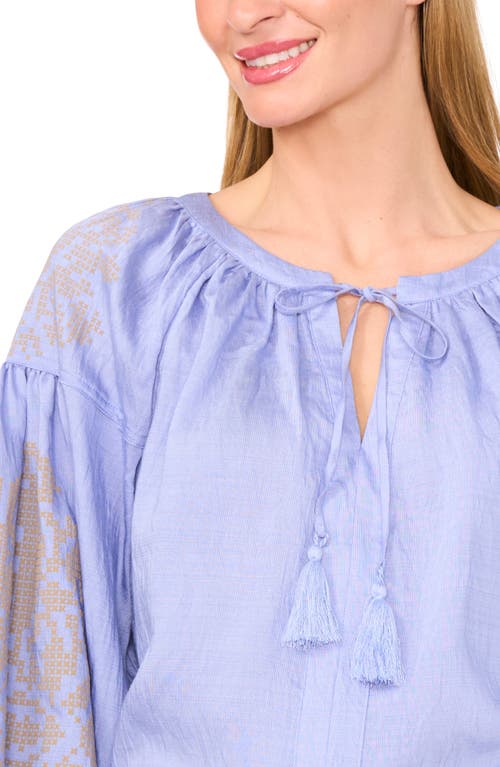 Cece Embroidered Balloon Sleeve Top In Rain Washed