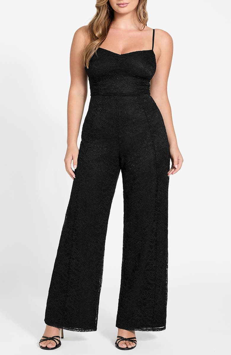 GUESS Chloe Lace Wide Leg Jumpsuit, Main, color, Black-Black