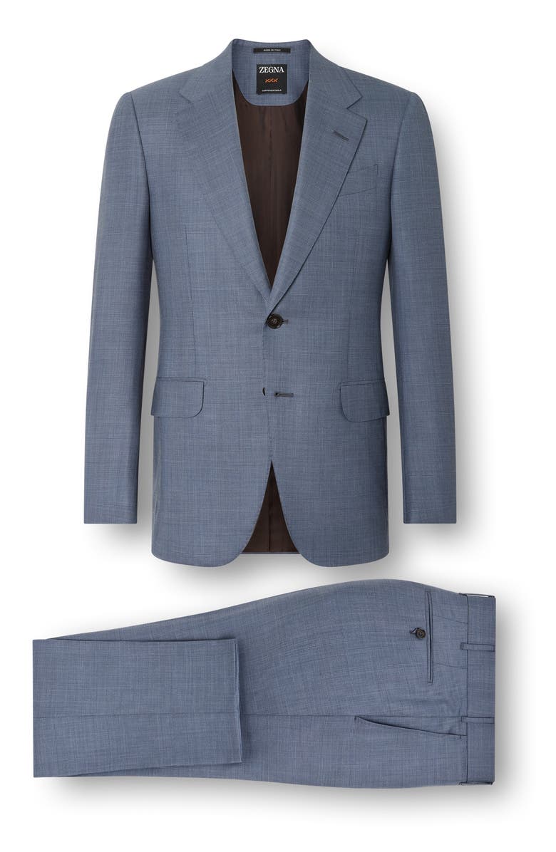 ZEGNA Regular Fit Light Blue Glen Check Centoventimila Wool Suit, Alternate, color, Light Blue