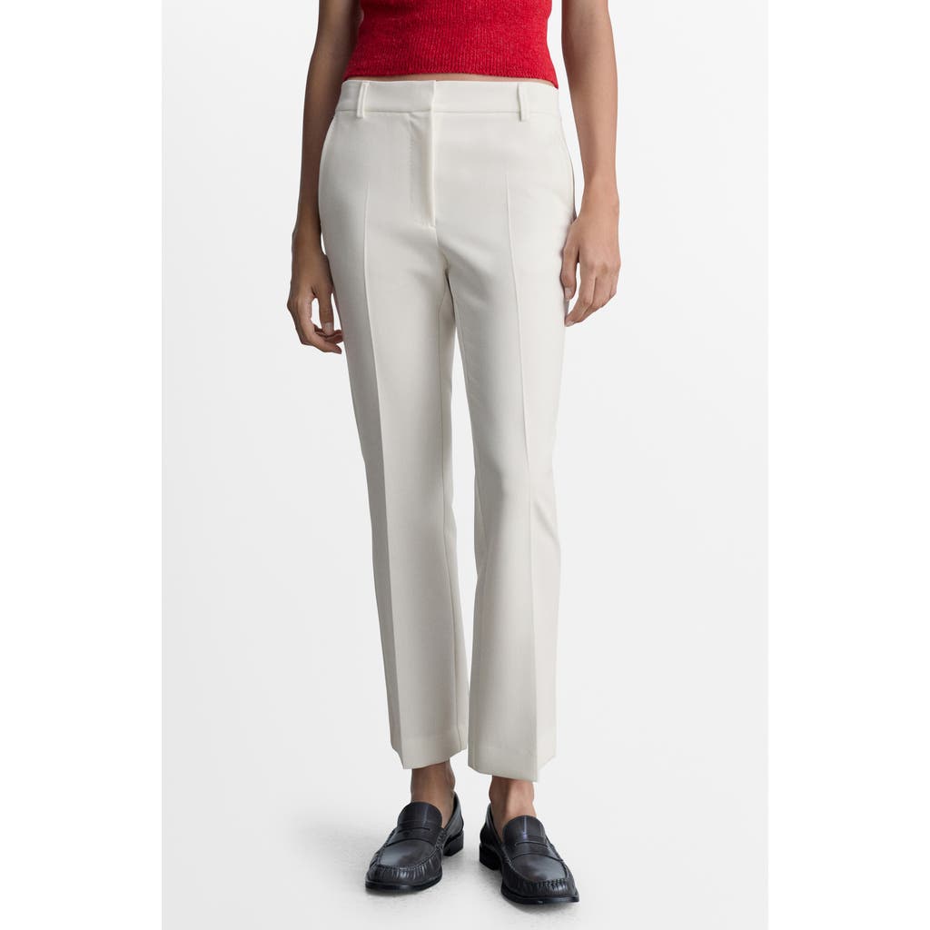 Shop Mango Pleated Straight Leg Ankle Pants In White