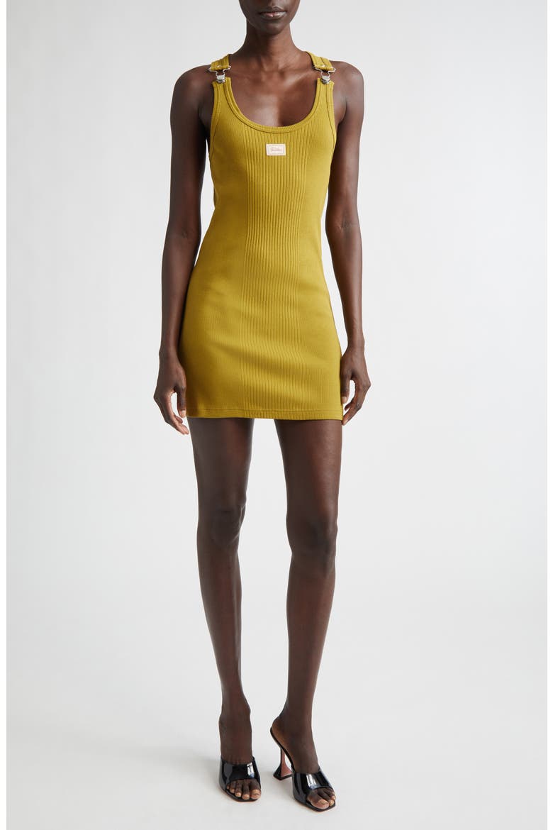 Buckle Strap Rib Cotton Minidress, Main, color, GREEN