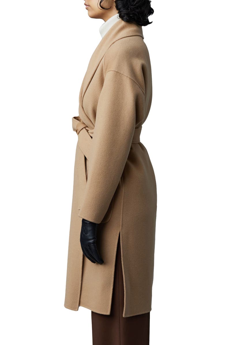 Mackage Thalia Double Face Tie Waist Wool Coat, Alternate, color, Tan