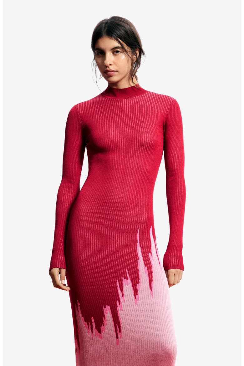 Mock Neck Maxi Ombré Sweater Dress, Alternate, color, RED