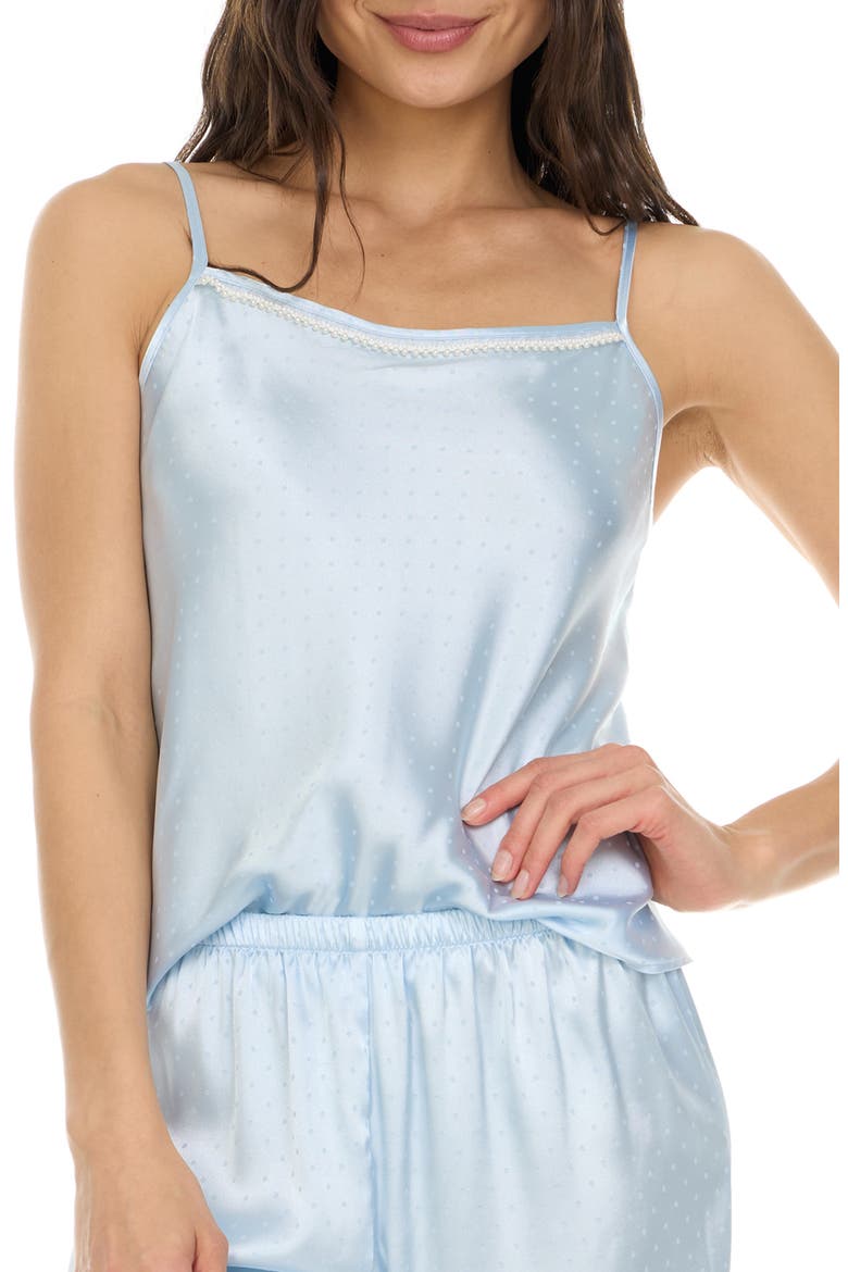 Jamie Pin Dot Satin Capri Pajamas with Faux Pearl Trim, Alternate, color, ICE BLUE