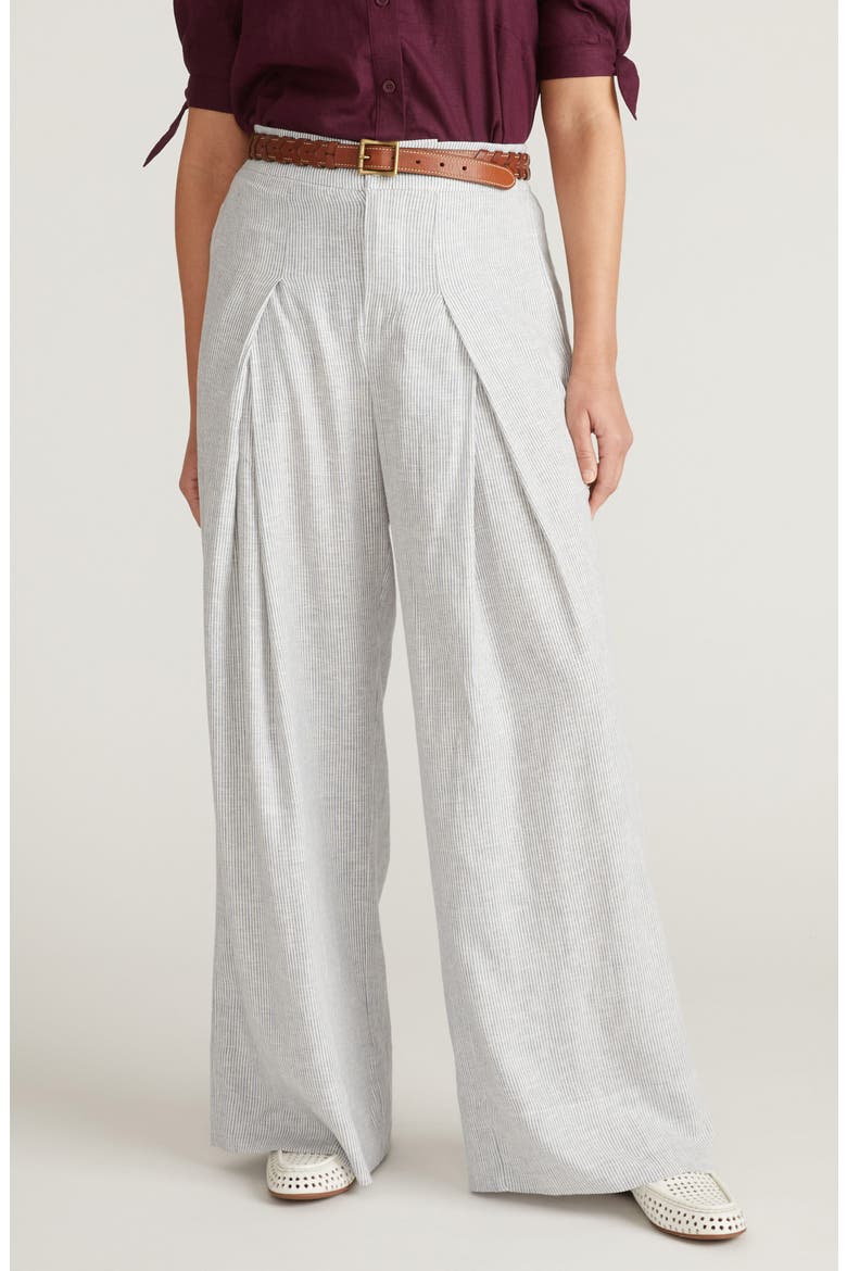 Marley Pleated Linen Blend Wide Leg Pants, Main, color, BEACH STRIPE