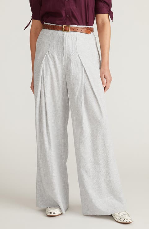 Marley Pleated Linen Blend Wide Leg Pants (Plus)
