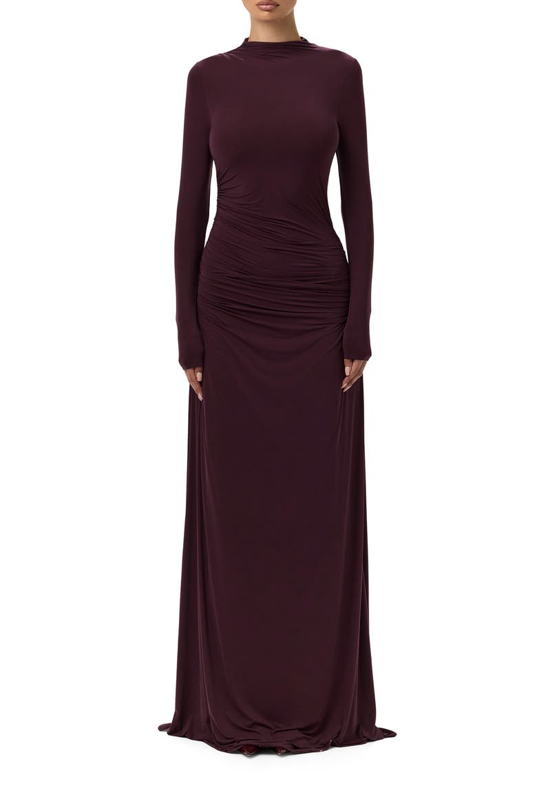 Funnel Neck Long Sleeve Dress, Main, color, DARK PLUM