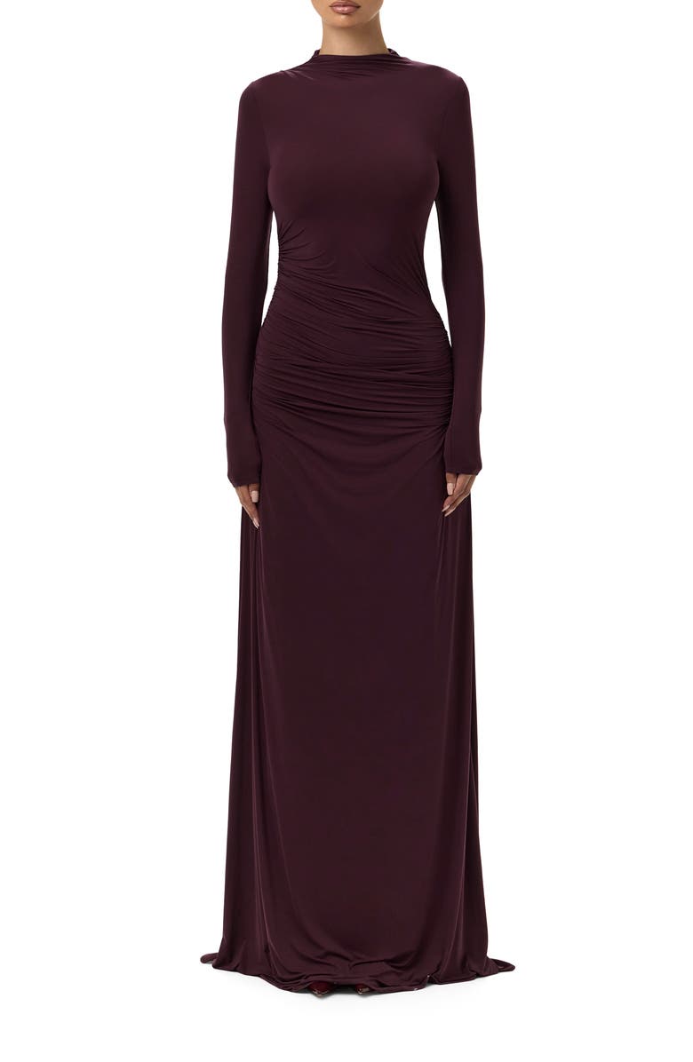 Naked Wardrobe Funnel Neck Long Sleeve Dress, Main, color, Dark Plum
