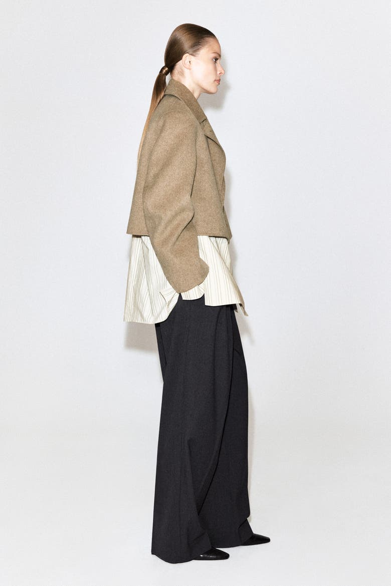 Oversized Cropped Double-Faced Wool Jacket, Alternate, color, BEIGE