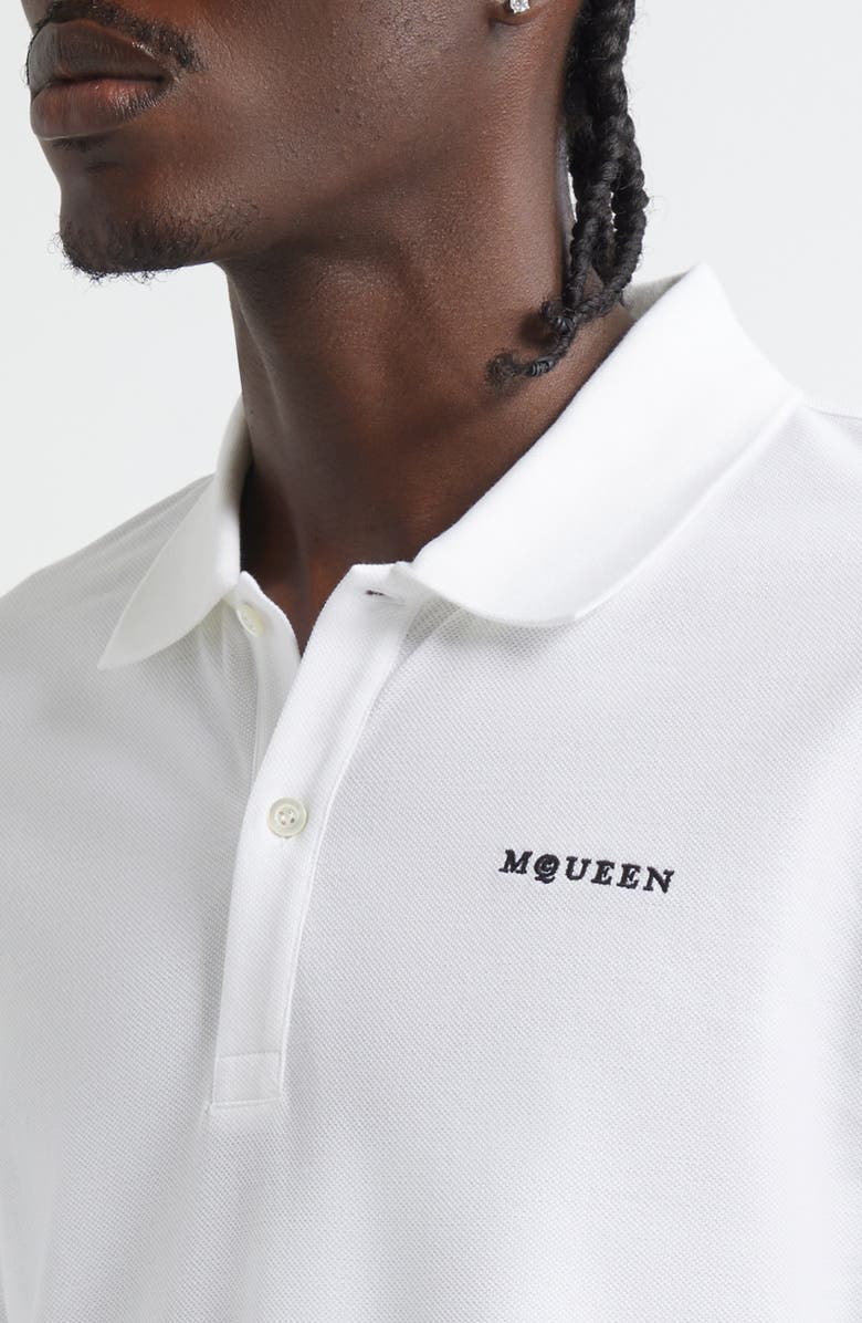 McQueen Embroidered Logo Cotton Piqué Polo, Alternate, color, Optical White