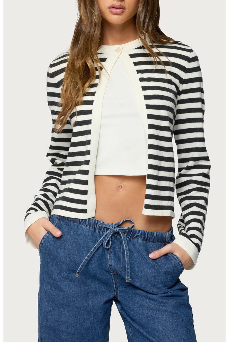 Jenie Split Front Cardigan, Main, color, BLACK-AND-WHITE