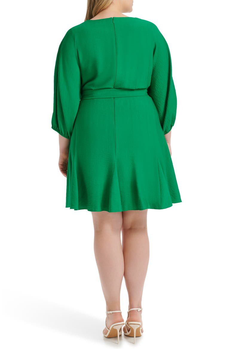 Floral Balloon Sleeve Faux Wrap Dress, Alternate, color, GRASS GREEN