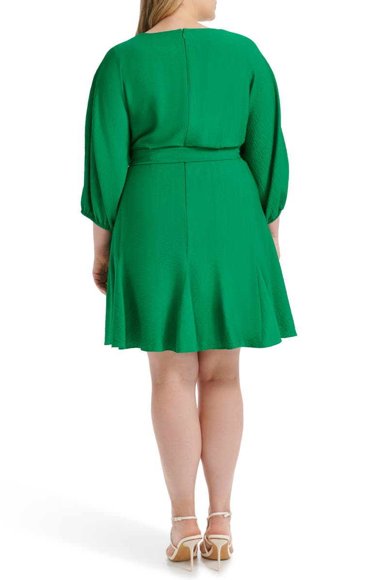 DKNY Floral Balloon Sleeve Faux Wrap Dress, Alternate, color, Grass Green