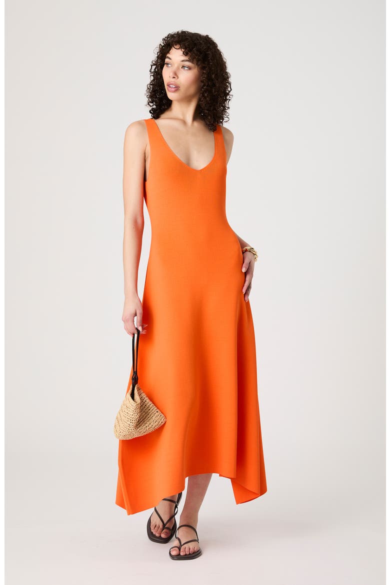 Knit Fit & Flare Midi Dress, Alternate, color, MIAMI ORANGE