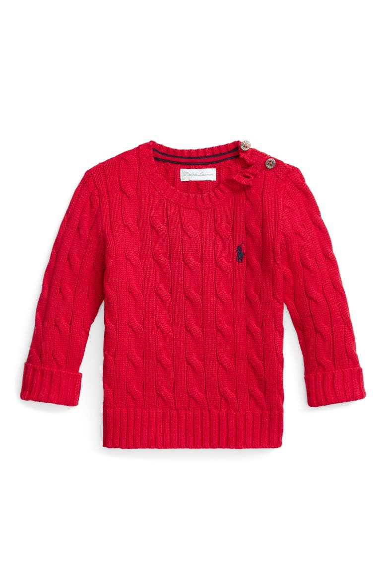 Combed Cotton Cable Knit Sweater, Main, color, RED