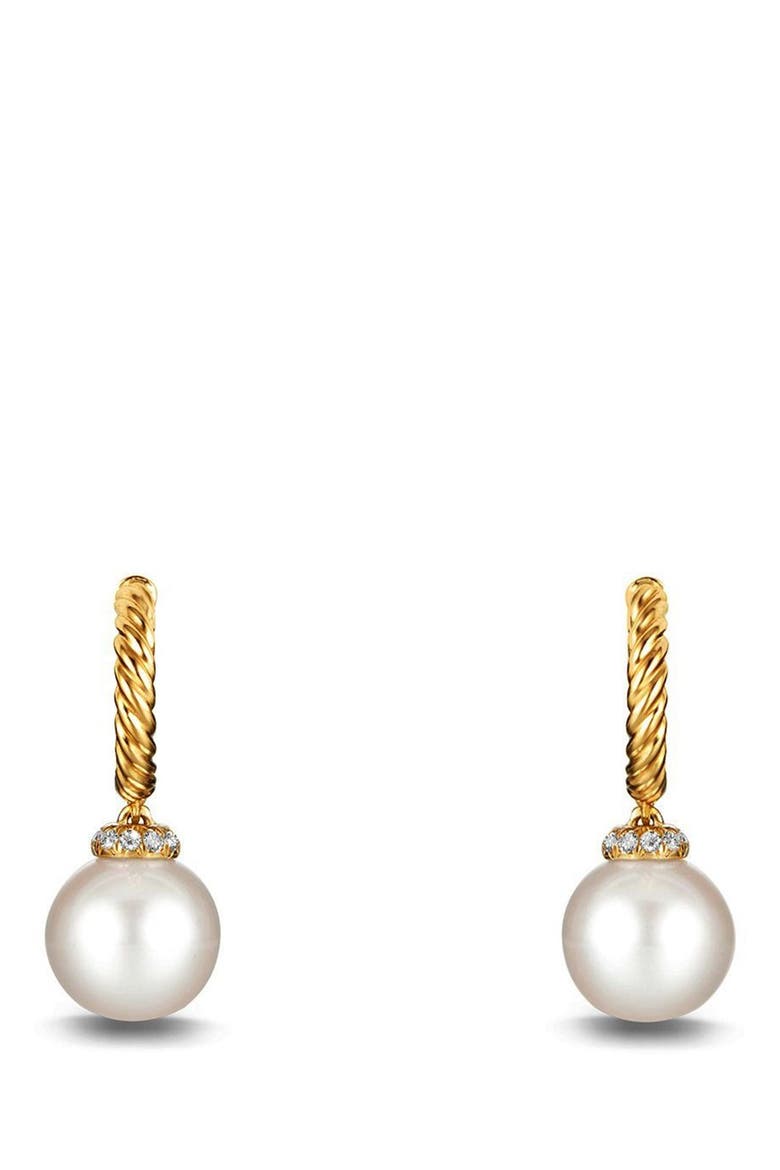 Solari Hoop Earrings with Diamonds and Pearls in 18K Gold, Main, color, PEARL