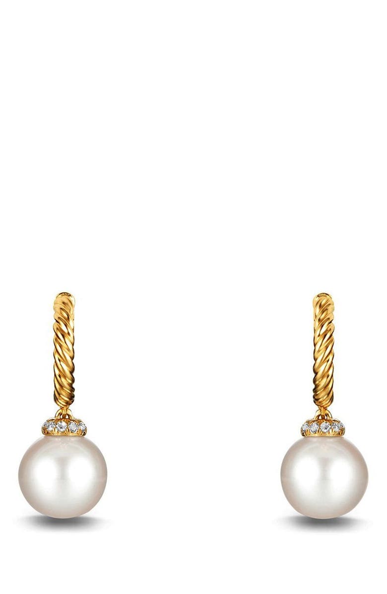David Yurman Solari Hoop Earrings with Diamonds and Pearls in 18K Gold, Main, color, 