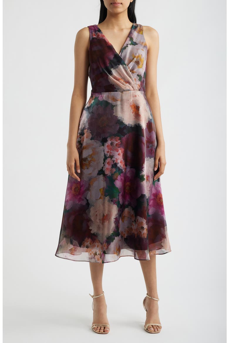 Floral Print Sleeveless Cocktail Dress, Main, color, PINK WINE MULTI