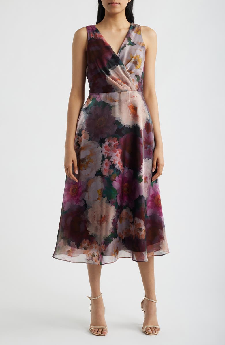 Julia Jordan Floral Print Sleeveless Cocktail Dress, Main, color, Pink Wine Multi
