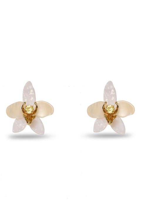 Mother of Pearl Orchid Stud Earrings