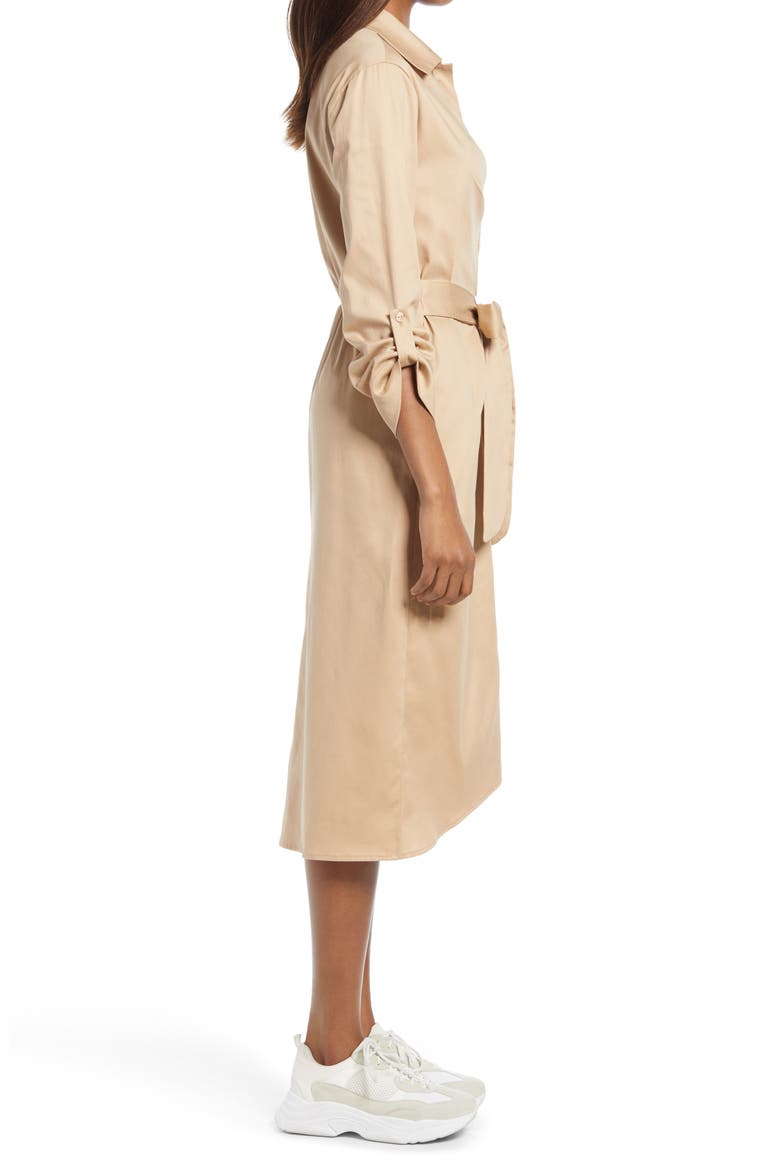 Tie Front Long Sleeve Shirtdress, Alternate, color, TAUPE