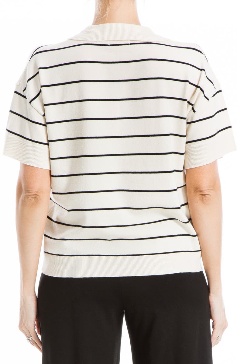 MAX STUDIO Johnny Collar Stripe Knit Polo Sweater, Alternate, color, Off White/ Black