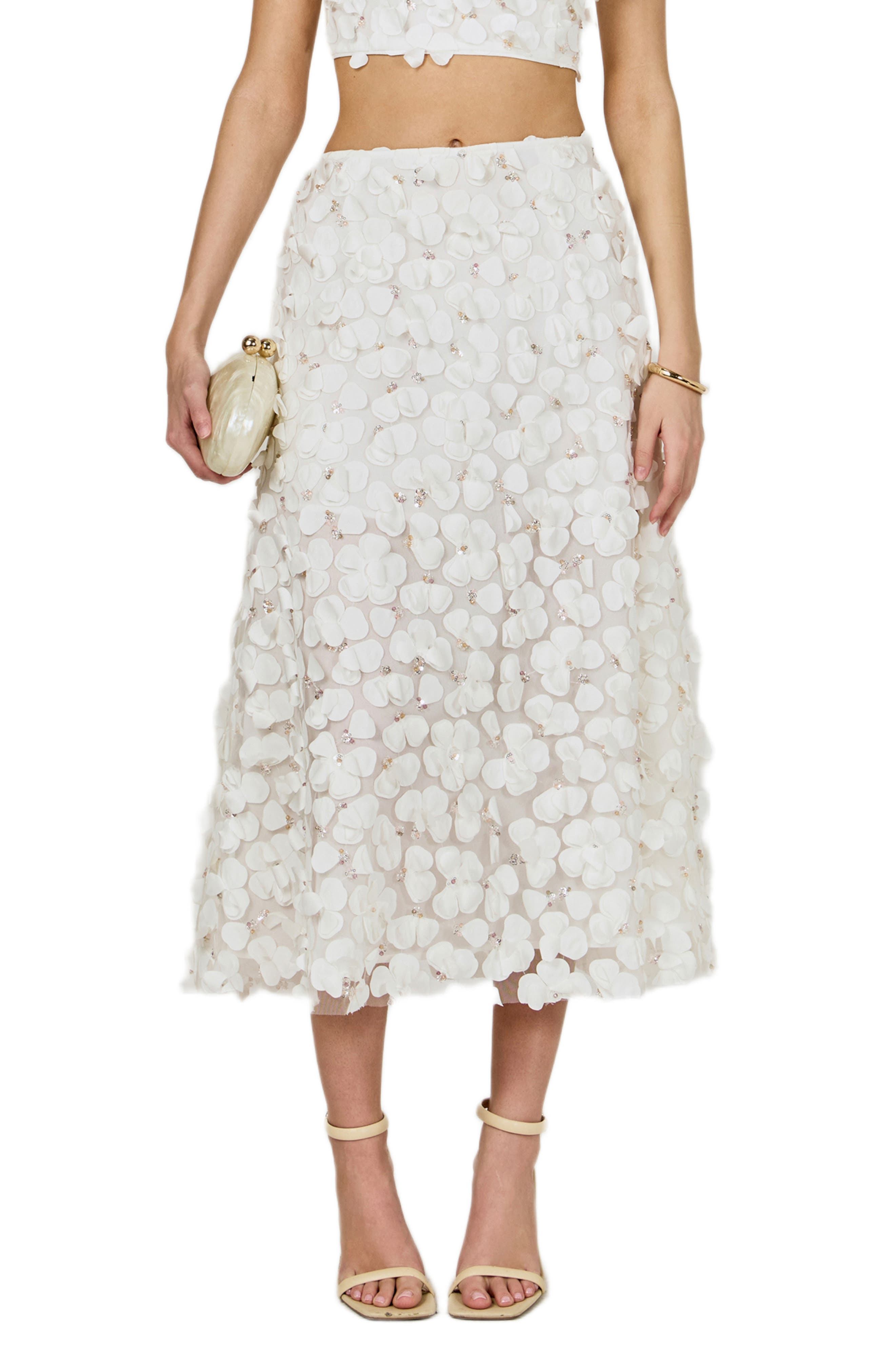 3D Floral Midi Skirt